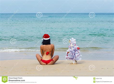 Girl Santa In Bikini On A Beach Fir Tree Stock Image Image Of People Nature 48347105