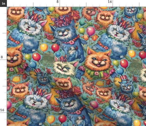 Louis Wain Inspired Anthro Birthday Cat Fabric Spoonflower