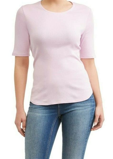 Time And Tru Womens Size L 12 14 Scoop Neck Tee Lavender Elbow