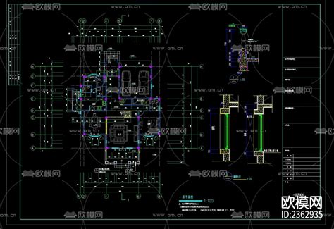 框架别墅建筑cad施工图 免费3dmax模型库 欧模网