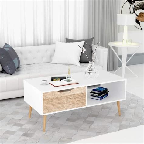 Homfa Table de Salon Scandinave Table Basse Café Bois pour Bureau TV