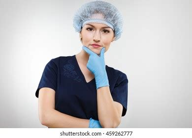 Thoughtful Nurse Nude Make Wearing Blue Stock Photo Edit Now