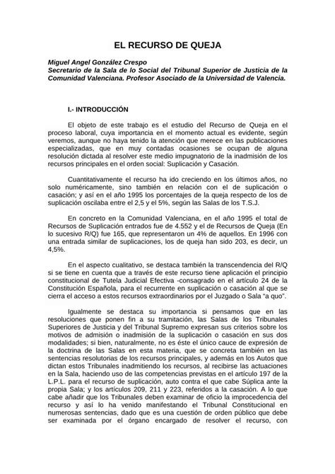 Pdf El Recurso De Queja Comit Econ Mico Y Social De El Recurso