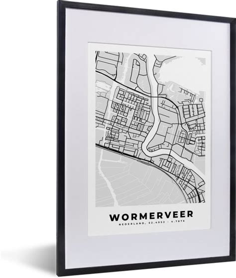 Fotolijst Incl Poster Kaart Wormerveer Stadskaart Plattegrond