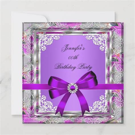 Elegant Silver Purple Mauve Jewel Birthday Party Invitation Uk