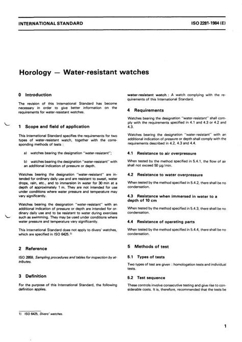 ISO 2281:1984 - Horology — Water-resistant watches
