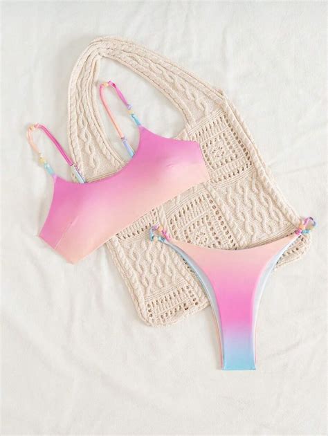 Swim Mod Conjunto de Maiô Bikini Sexy Colorido Degrade Roupa de Banho