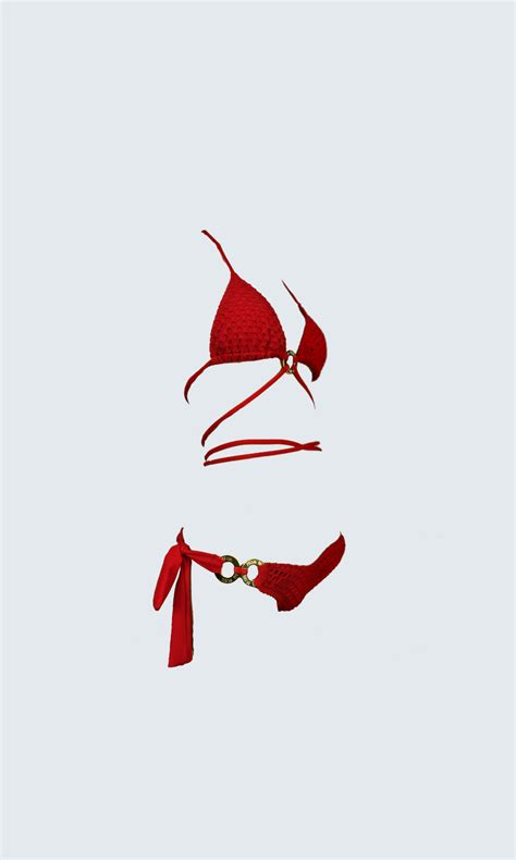 Bikini Lucy Con Argolla Crochet Rojo Praia Brava