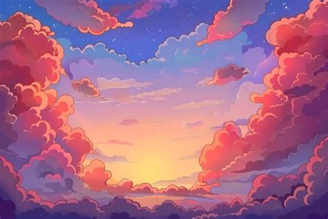 Premium Photo | Cartoonish sunset sky with fluffy clouds in a lovely ...