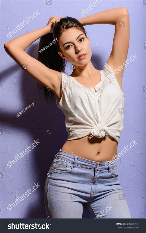 Sexy Tanned Brunette Asian Woman White Stock Photo Shutterstock