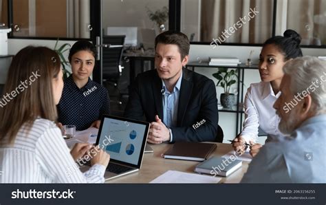 Negotiations Diverse Business Partners Sit Conference Stock Photo