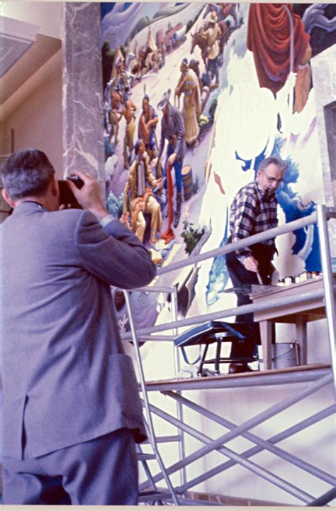 A Photographer Snaps A Picture Of Thomas Hart Benton Painting On The