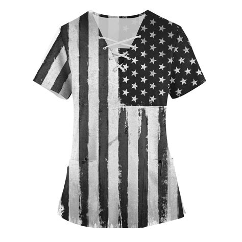 Ydkzymd 4th Of July Scrub Top For Women Plus Independence Day Flag