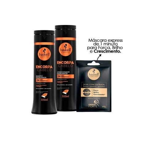 Kit Haskell Encorpa Cabelo Shampoo Cond 300ml Máscara 40g