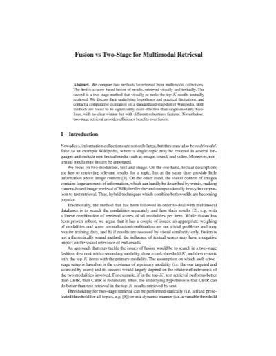 Fusion Vs Two Stage For Multimodal Retrieval