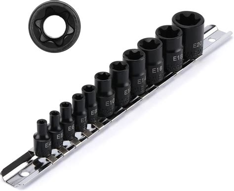 EMENTOL 11PCS E Torx Socket Set With Rail CR V 1 4 And 3 8 Drive