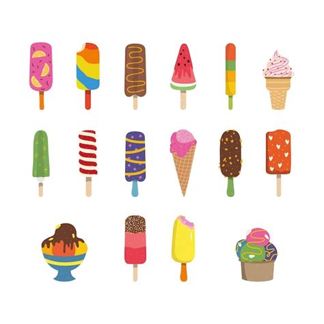 Ilustración Vectorial Juego De Helado En Un Palo En Un Tazón En Una