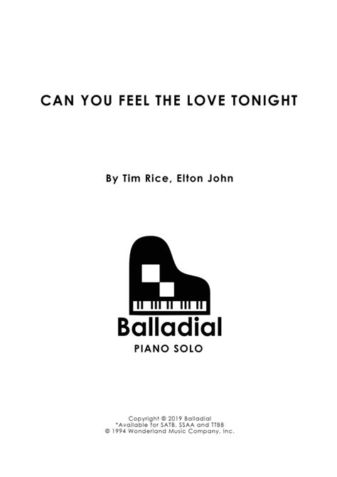 Can You Feel The Love Tonight Arr Jessica Ranft Sheet Music Elton John Easy Piano