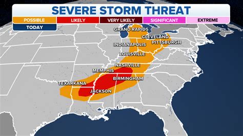 Severe storms threaten from Tennessee through Louisiana Wednesday as cold front blasts through ...