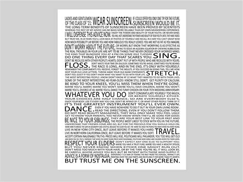 Wear Sunscreen Baz Luhrmann Song Lyrics Life Advice | Etsy