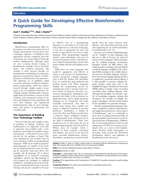 (PDF) A Quick Guide for Developing Effective Bioinformatics Programming ...