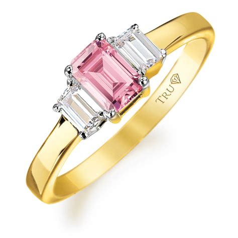 Pink Emerald Cut Trilogy Ring