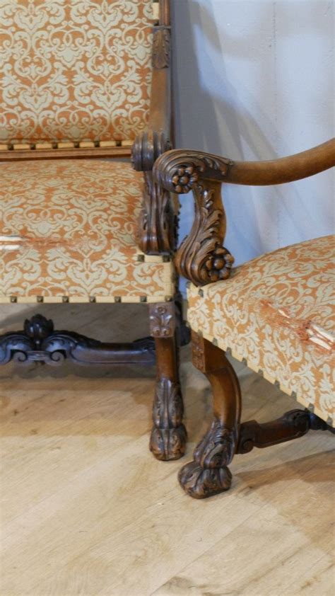 Proantic Paire De Grands Fauteuils Louis Xiv D Apparat En Noyer Sculp