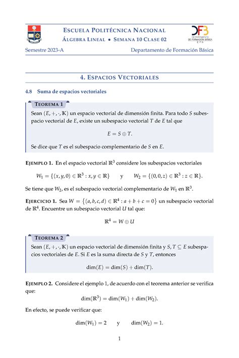 Algebra Apuntes 2023A Espero te ayude ESCUELA POLITÉCNICA NACIONAL