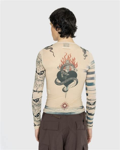 Jean Paul Gaultier Trompe L Oeil Tattoo Longsleeve Top Nude Grey Black