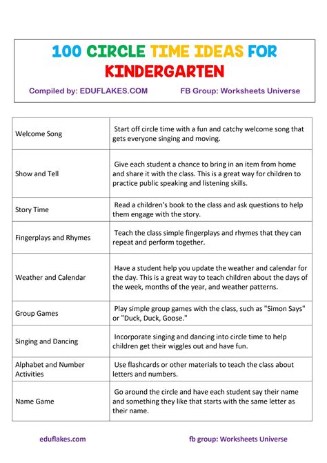 Kindergarten Circle Time Ideas Eduflakes