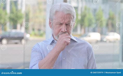 Old Man Coughing While Standing Outdoor Stock Image Image Of Throat