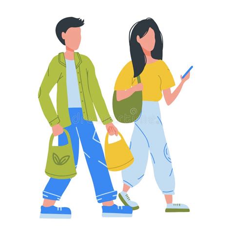 Hombre Y Mujer Jóvenes Van Con Bolsas De Compras Ilustración del Vector