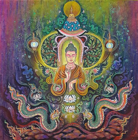 Beautiful Lord Buddha Canvas Painting Royal Thai Art