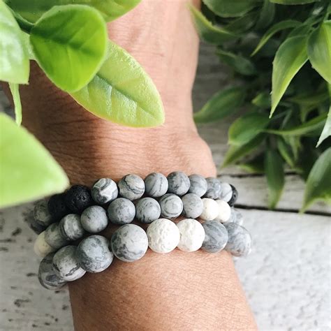 Grey Jasper Gemstone Bead Bracelet Natural Stone Beaded Etsy