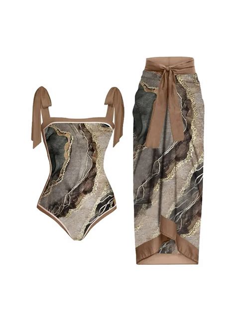 Conjunto De Bikini Con Estampado De M Rmol Para Mujer Traje De Ba O Ajustable Y
