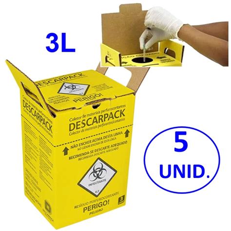 Caixa Coletora 3 Litros P Material Perfurocortante 5 Unidades