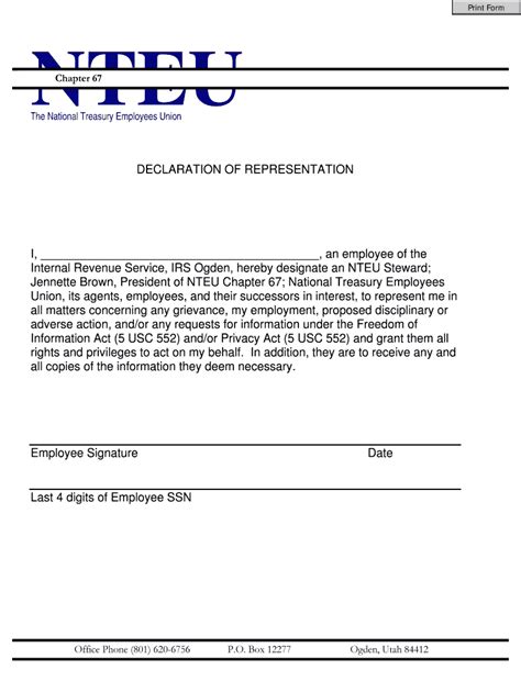 Fillable Online Print Form Nteu Chapter 67 The National Treasury