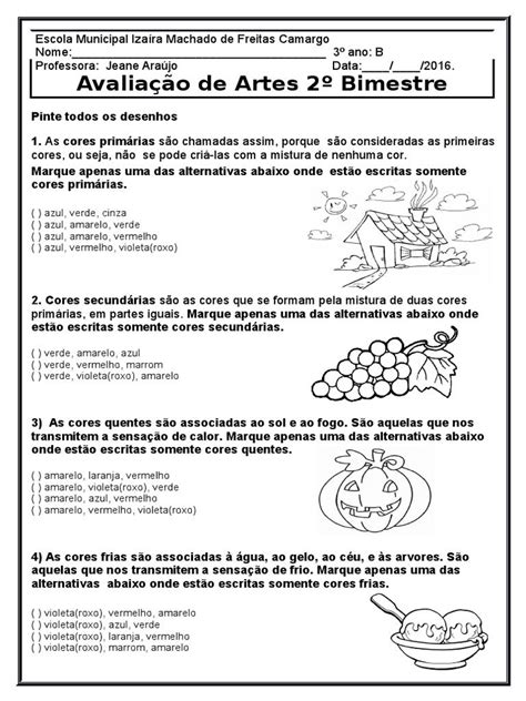 Prova De Artes 4 Ano Para Imprimir - Best 13 20 atividades de artes 4 ano fundamental para imprimir – Artofit