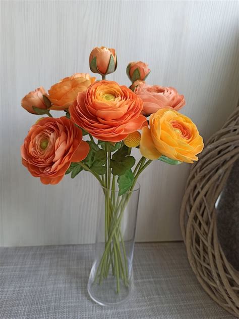 Orange Ranunculus Flower Bouquet of Ranunculus Artifical - Etsy