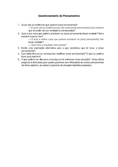 O Que É Questionamento - Questionamento de Pensamento - Questionamento de Pensamentos Quais são ...
