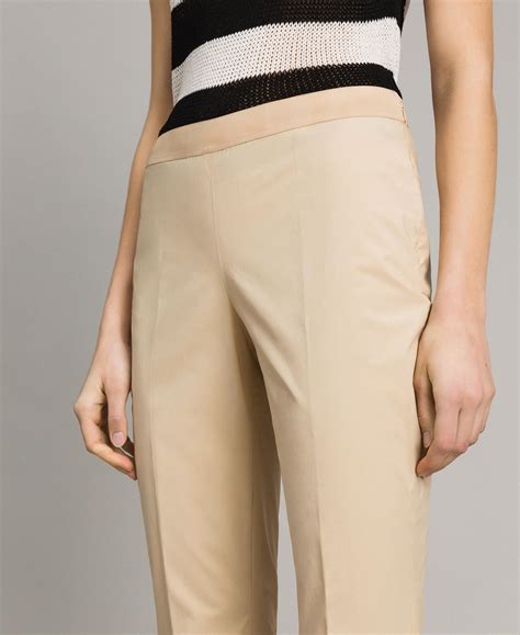 Pantaloni A Sigaretta In Popeline Donna Beige Twinset Milano