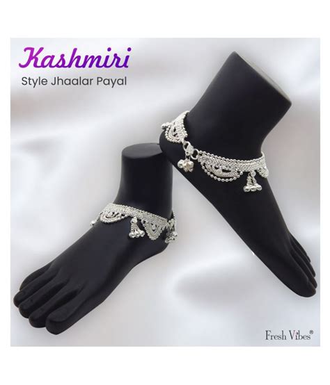 Fresh Vibes Traditional Indian Kashmiri Design Heavy Silver Payal For