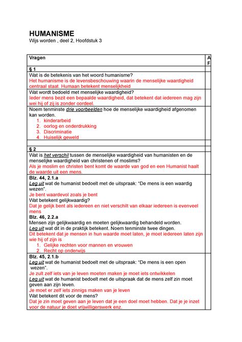 Samenvatting Levensbeschouwing Humanisme Wijs Worden Deel