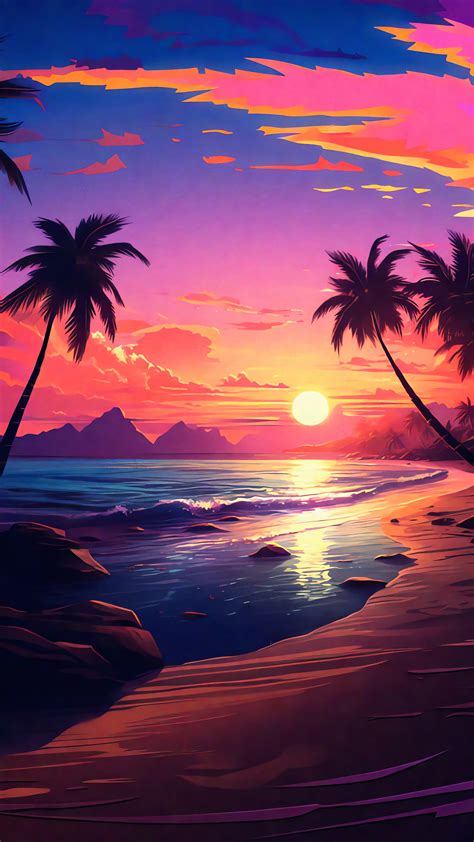 Beach Palm Tree Sunset Coast 4K 2720j Wallpaper IPhone Phone