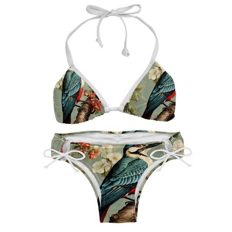 Woodpecker Detachable Sponge Adjustable Strap Bikini Set Two Pack Beach Pool Scenes Bikinis