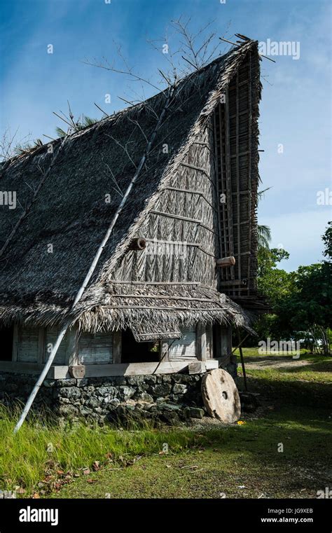 Traditional Thatched Roof Hut Island Of Yap Micronesia Stock Photo