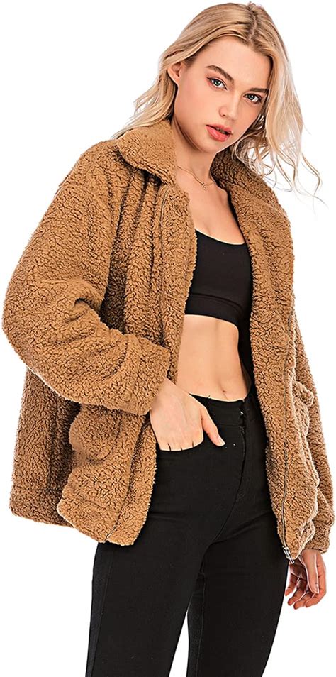 Comeon Womens Faux Fur Jacket Shaggy Jacket Winter Fleece