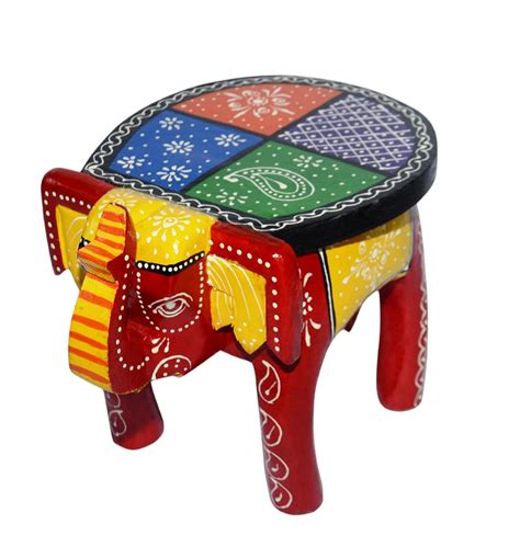 Dudal Art Handcrafted And Hand Painted Colorful Wooden Elephant Stool