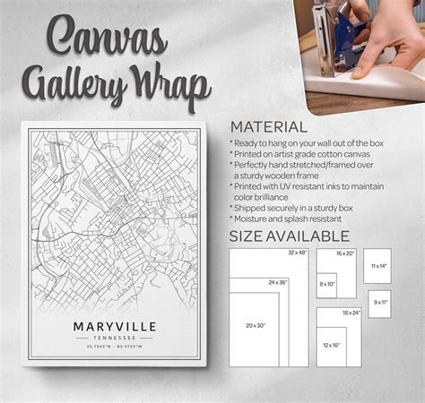 Maryville TN Street Map Print Acrylic Maryville City Map Print Canvas ...