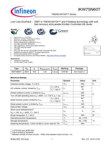 Infineon Ikw N T Igbt Discrete Data Sheet Manualzz